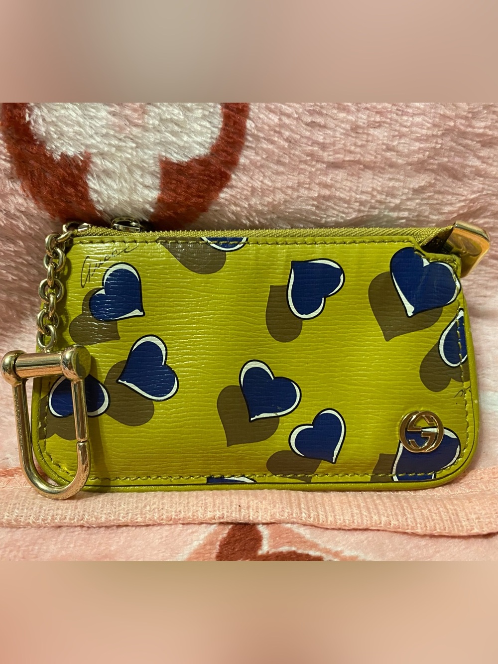 Gucci "Heartbeat" print leather keychain/coin case